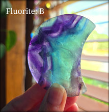 Load image into Gallery viewer, Rainbow Fluorite Crescent Moon
